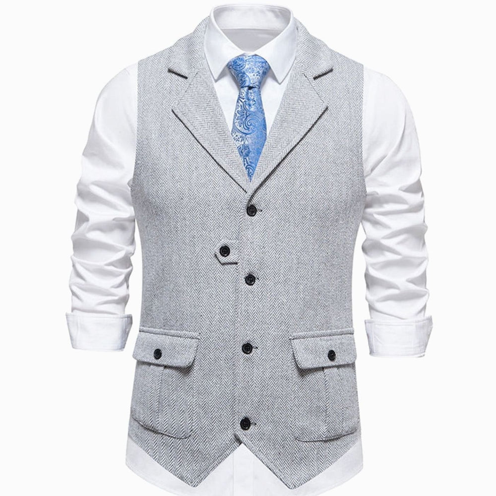 Men's Herringbone Tailored Button-Up Smart Casual Outfit Vest - Gray