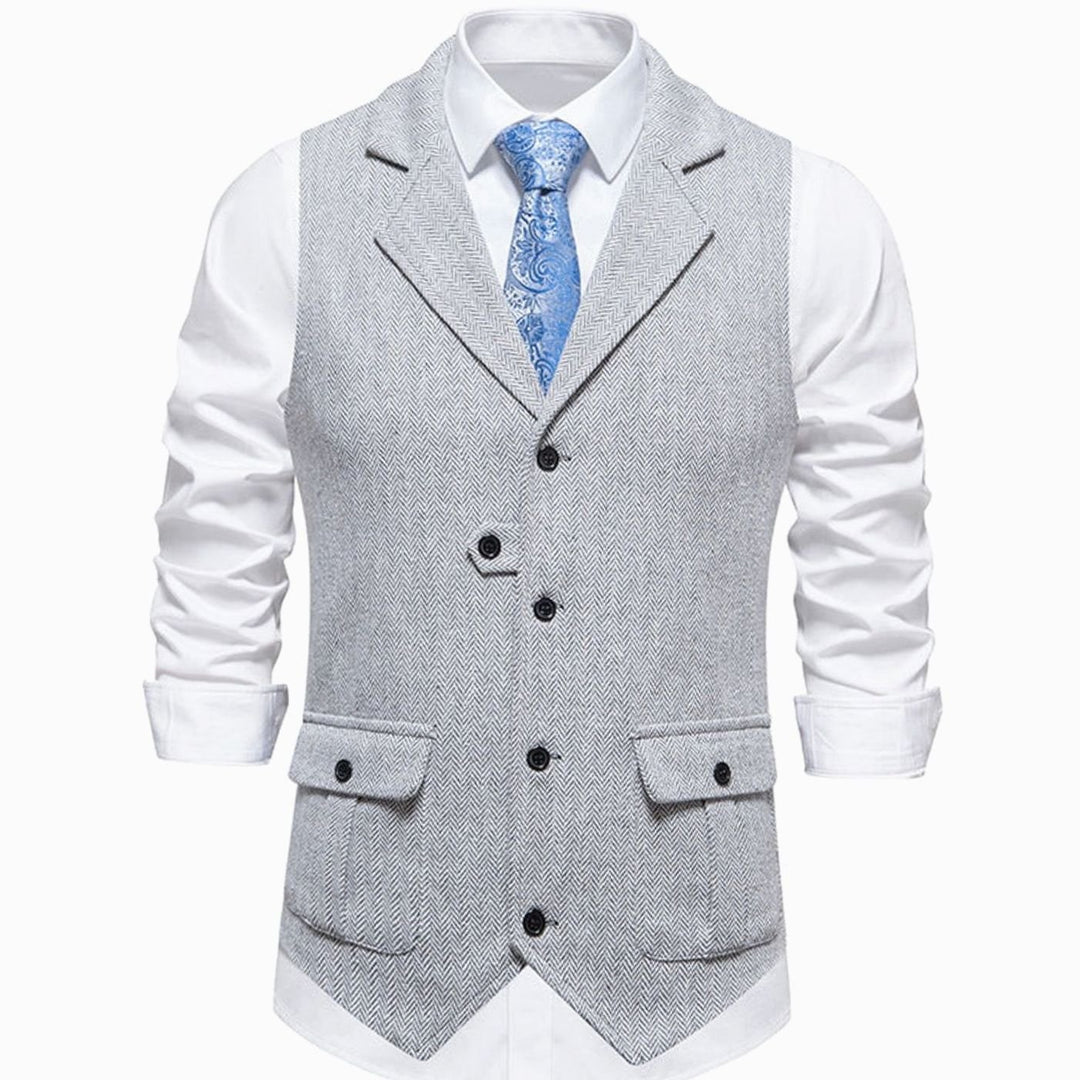 Men's Herringbone Tailored Button-Up Smart Casual Outfit Vest - Gray