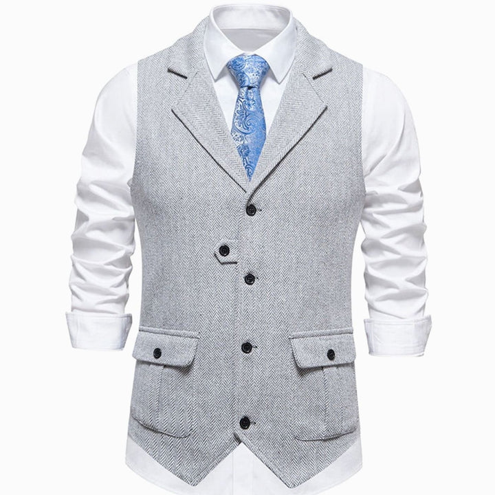 Men's Herringbone Tailored Button-Up Smart Casual Outfit Vest - Gray