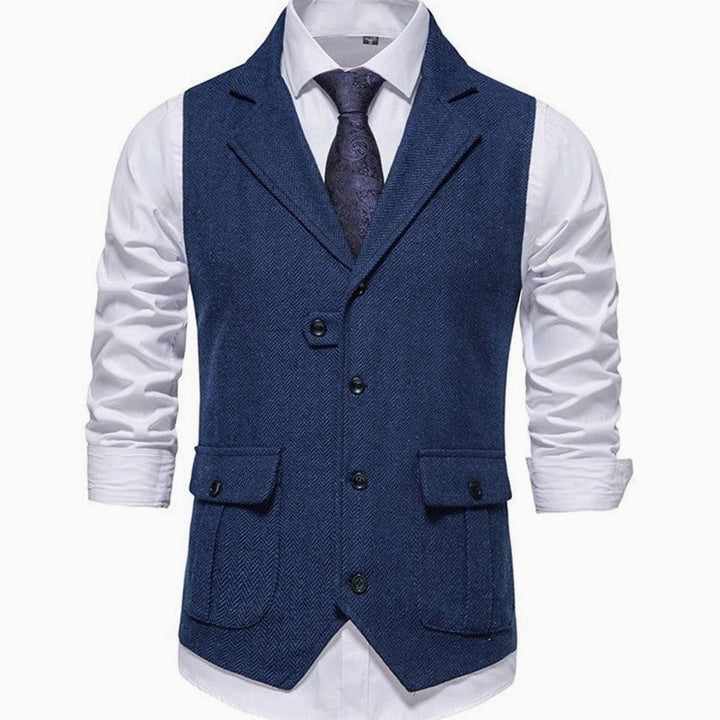Men's Herringbone Tailored Button-Up Smart Casual Outfit Vest - Blue