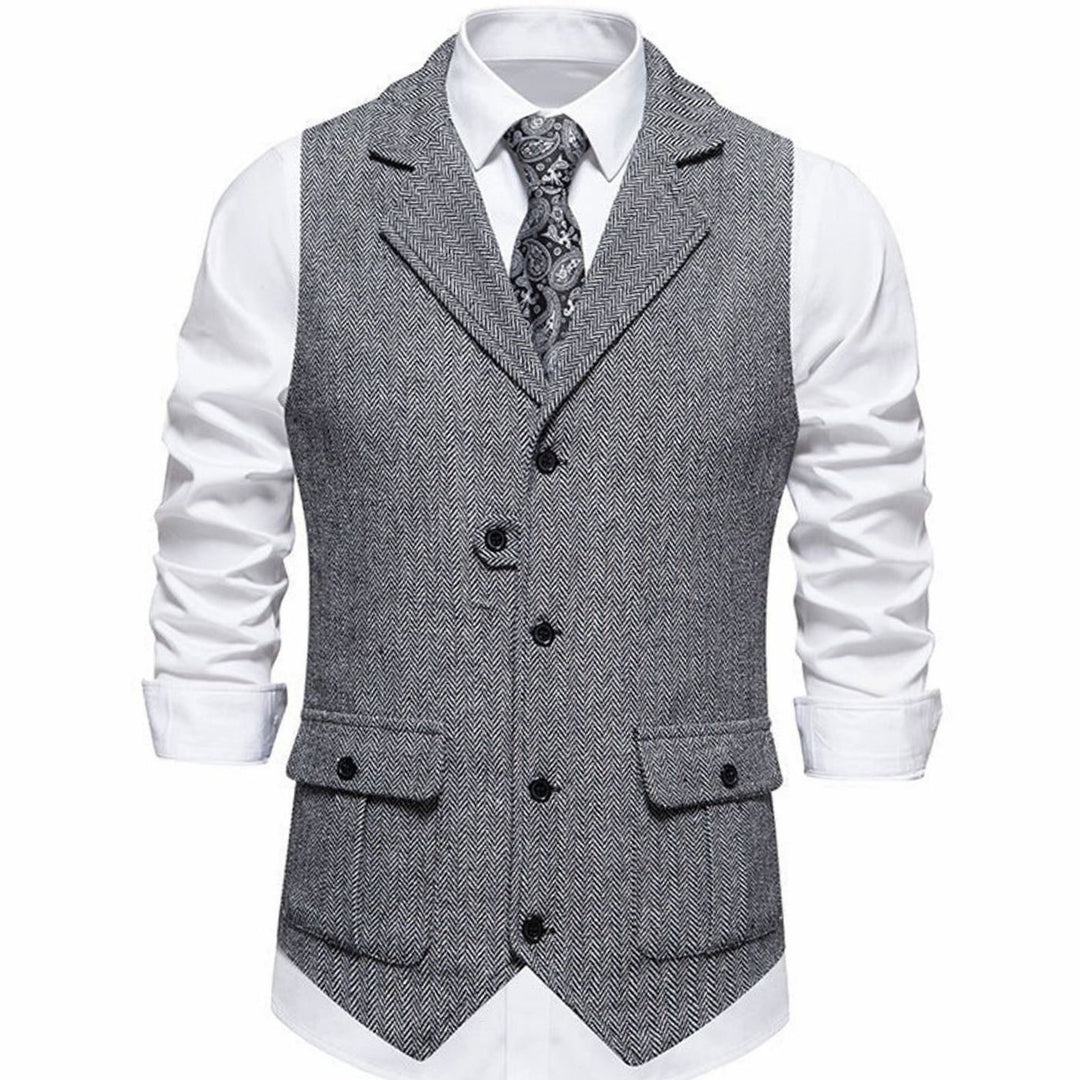 Men's Herringbone Tailored Button-Up Smart Casual Outfit Vest - Light Gray