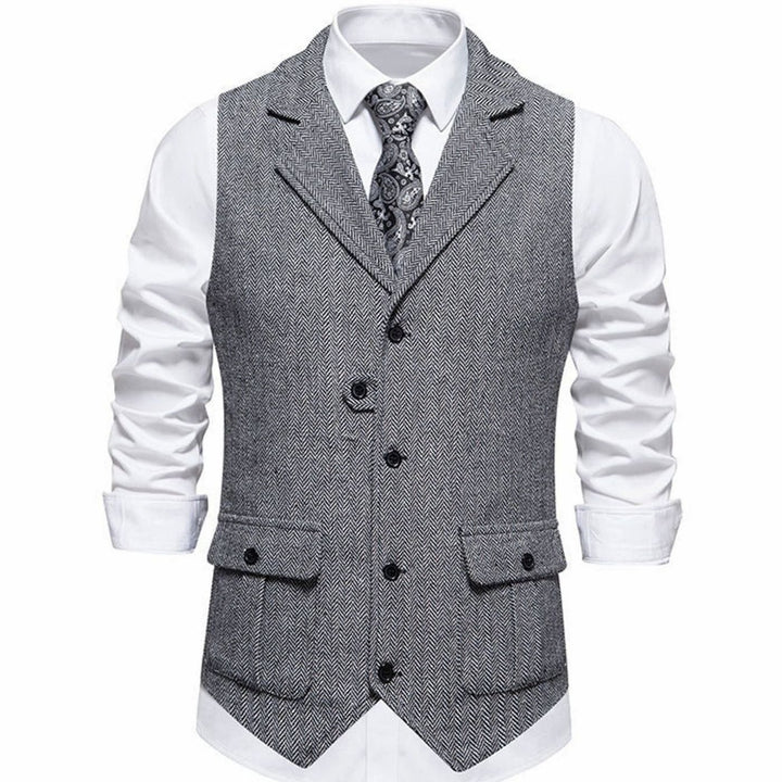 Men's Herringbone Tailored Button-Up Smart Casual Outfit Vest - Light Gray