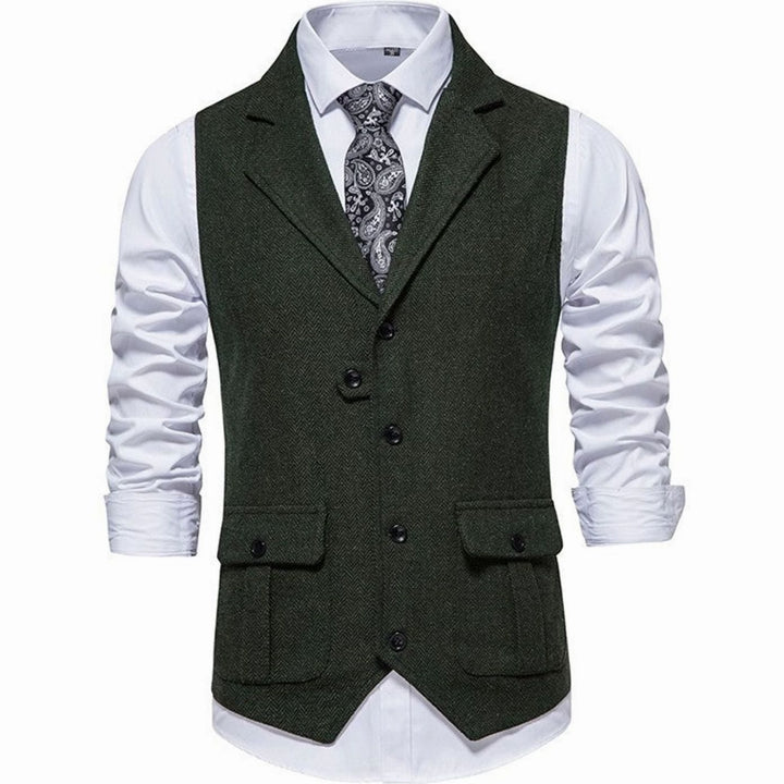 Men's Herringbone Tailored Button-Up Smart Casual Outfit Vest - Green