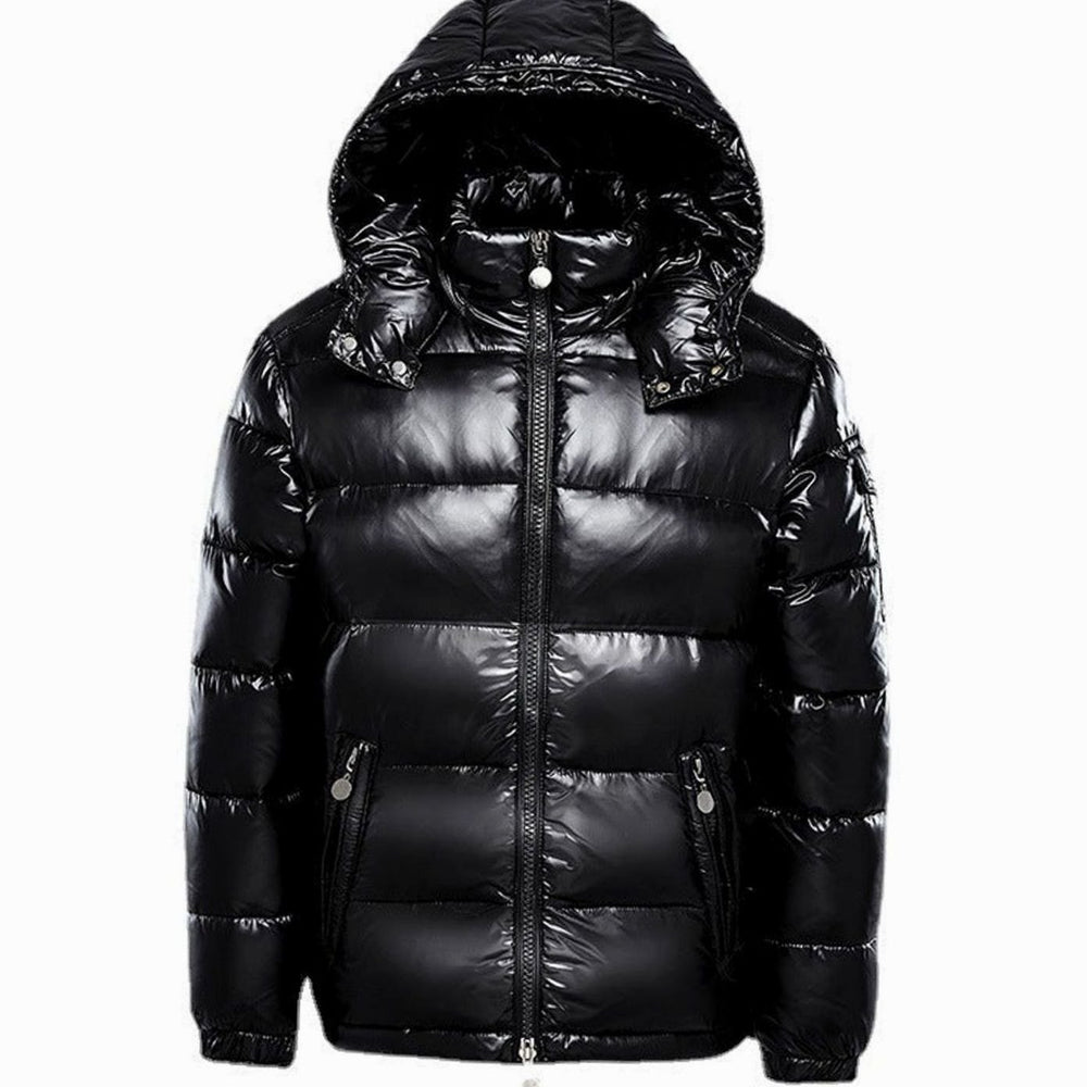 Men's Hooded Insulated Puffer Quilted Jacket Full-Zip Winter Coat - Black