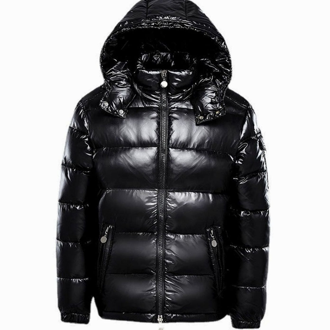 Men's Hooded Insulated Puffer Quilted Jacket Full-Zip Winter Coat - Black