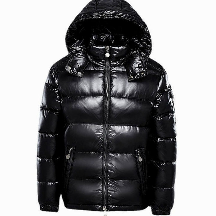 Men's Hooded Insulated Puffer Quilted Jacket Full-Zip Winter Coat - Black