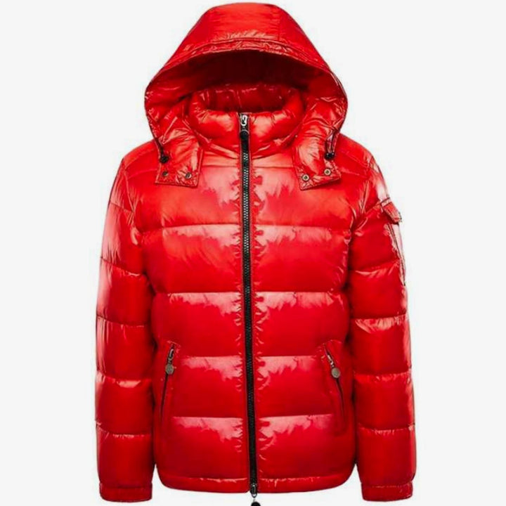 Men's Hooded Insulated Puffer Quilted Jacket Full-Zip Winter Coat - Red