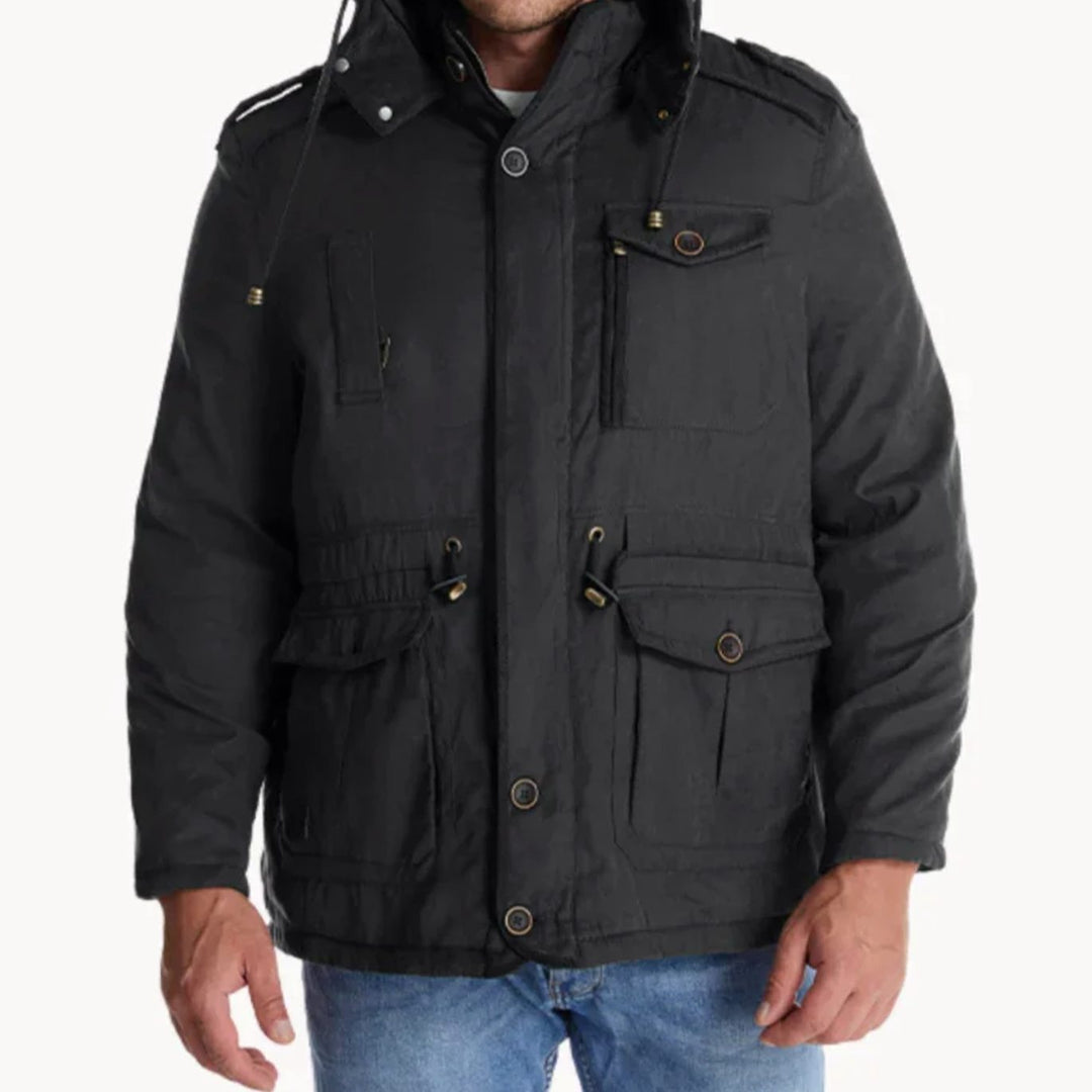 Men's Insulated Hooded Multi-Pocket Heavy-Duty Winter Jacket