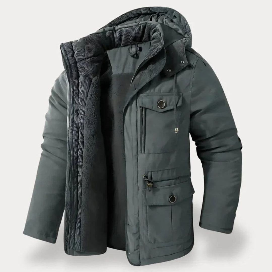 Men's Insulated Hooded Multi-Pocket Heavy-Duty Winter Jacket - Gray