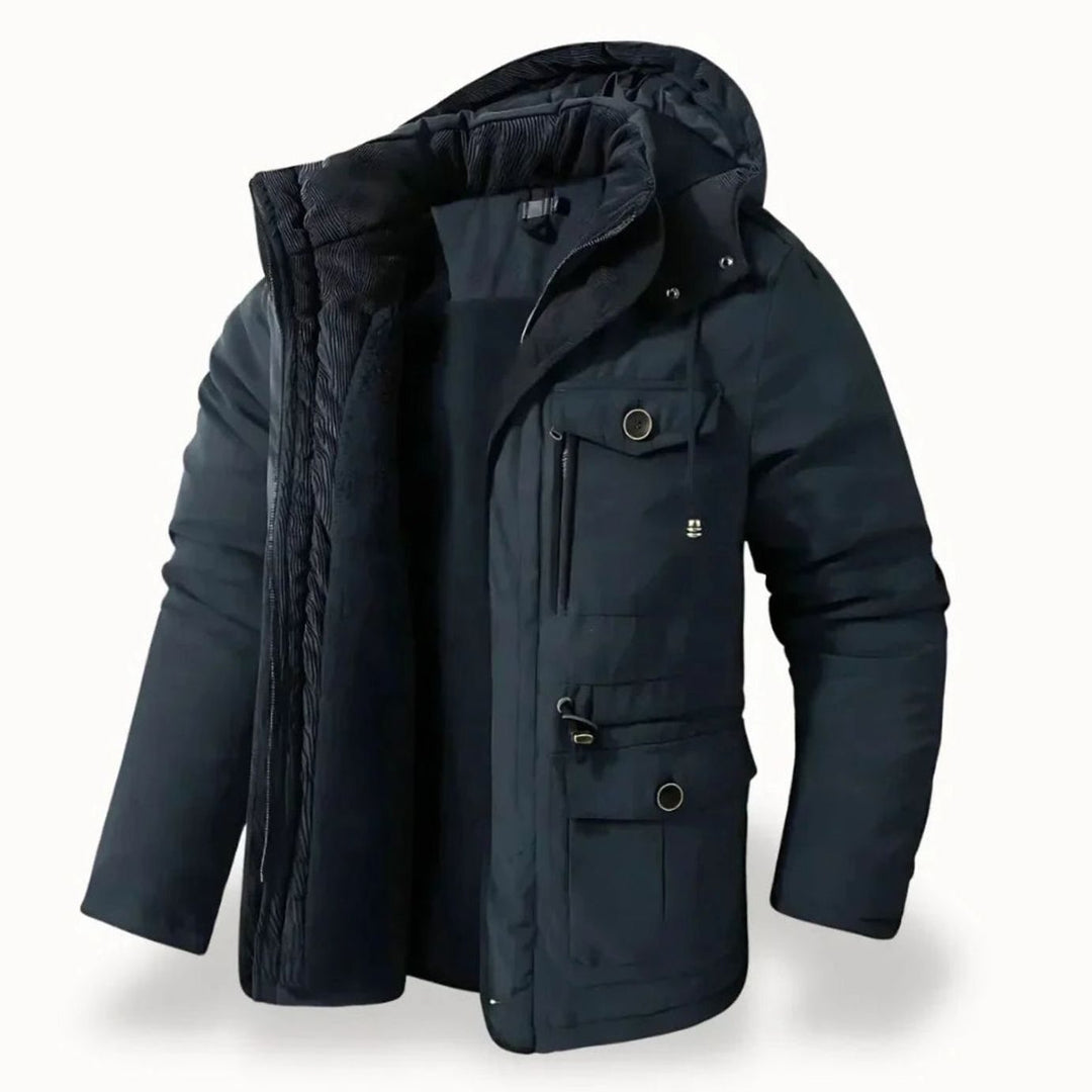 Men's Insulated Hooded Multi-Pocket Heavy-Duty Winter Jacket - Navy