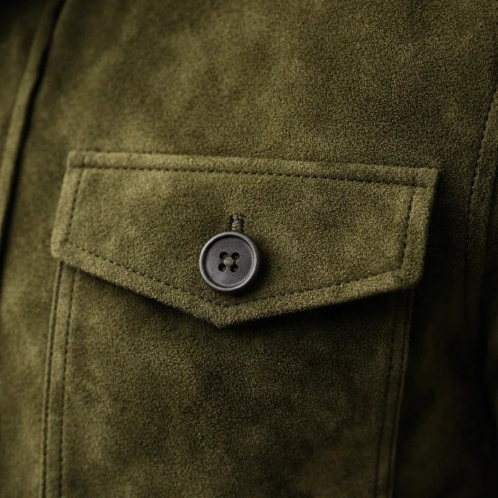 Men's Italian Suede Button-Front Stand-Collar Jacket