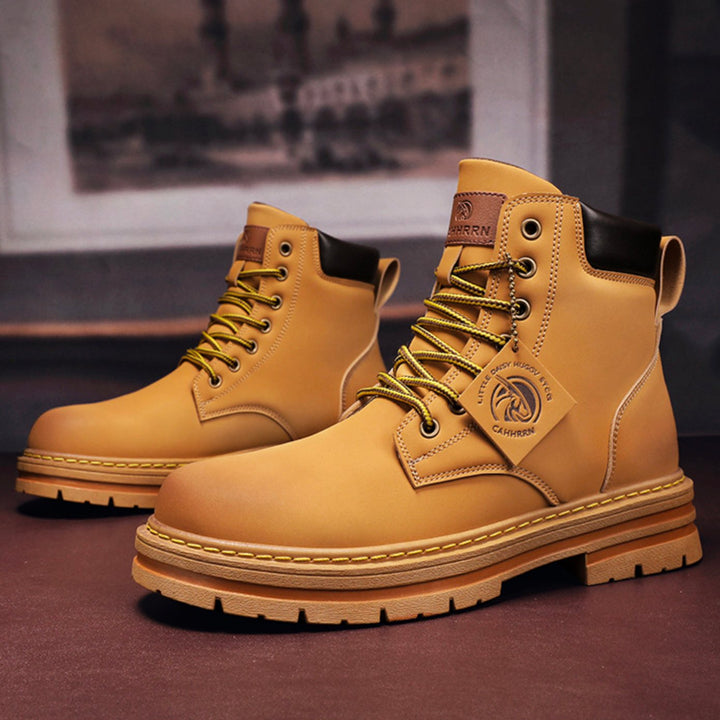 Men's Lace-Up Ankle Hiking Boots Rugged Outdoor Work Boots - Khaki