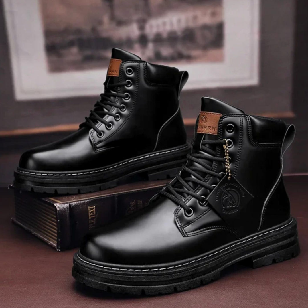 Men's Lace-Up Ankle Hiking Boots Rugged Outdoor Work Boots - Black