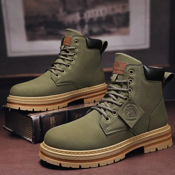 Men's Lace-Up Ankle Hiking Boots Rugged Outdoor Work Boots - Green