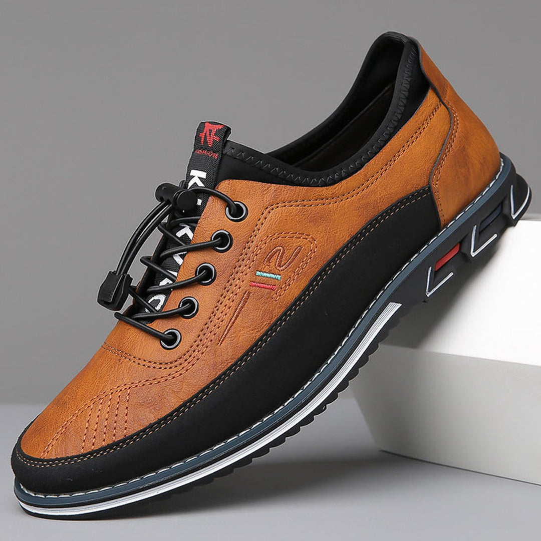 Men's Lace-Up Faux Leather Casual Comfort Sneakers - Camel Brown