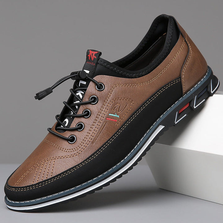 Men's Lace-Up Faux Leather Casual Comfort Sneakers - Chestnut Tan