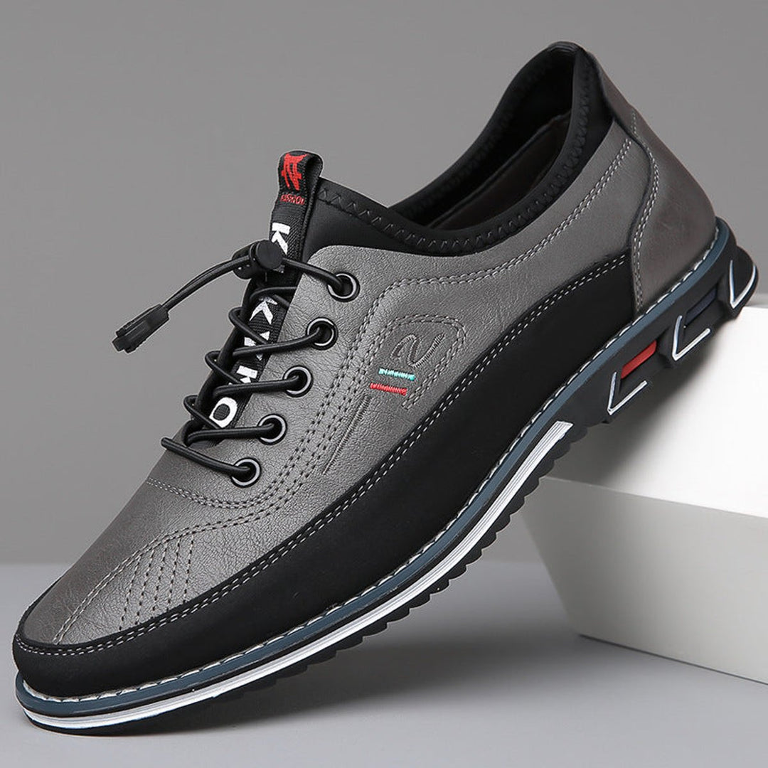 Men's Lace-Up Faux Leather Casual Comfort Sneakers - Charcoal Gray