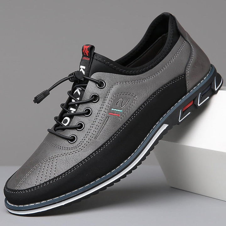 Men's Lace-Up Faux Leather Casual Comfort Sneakers - Charcoal Gray