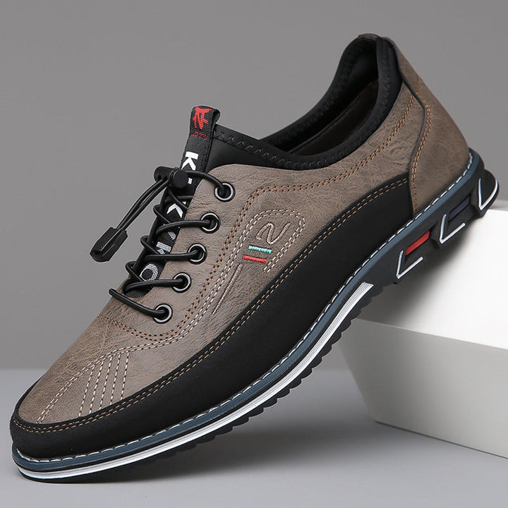 Men's Lace-Up Faux Leather Casual Comfort Sneakers - Stone Gray