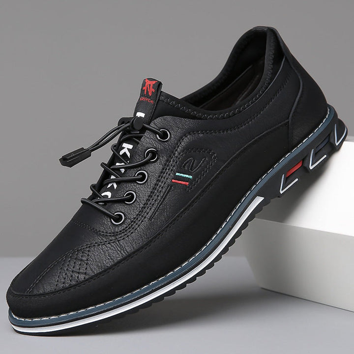 Men's Lace-Up Faux Leather Casual Comfort Sneakers - Midnight Black