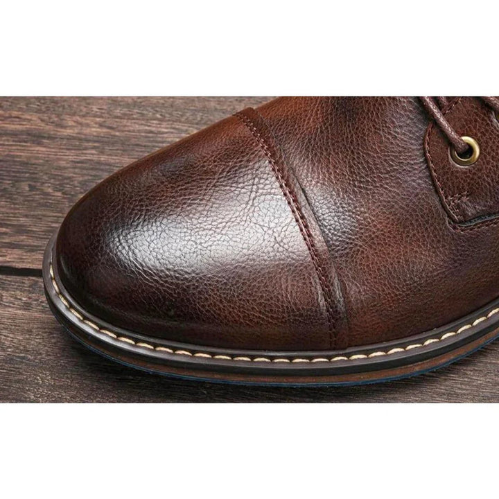 Men's Leather Lace-Up Oxford Ankle Boots Cap-Toe Zipper