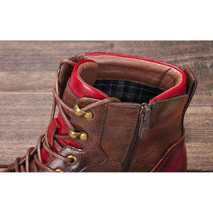 Men's Leather Lace-Up Oxford Ankle Boots Cap-Toe Zipper