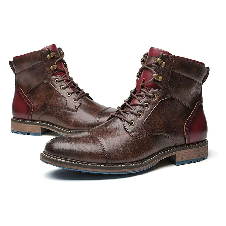 Men's Leather Lace-Up Oxford Ankle Boots Cap-Toe Zipper