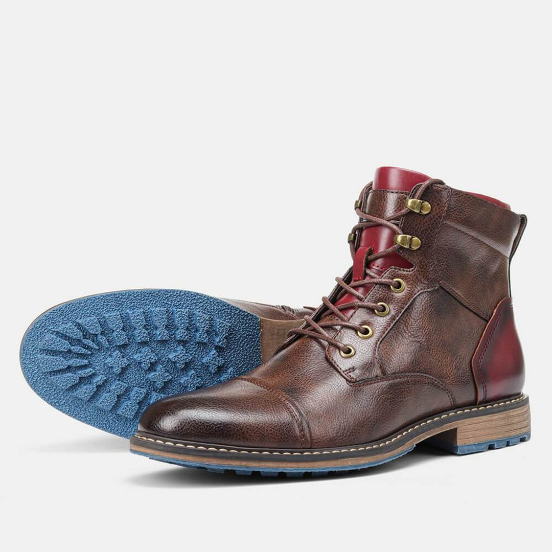 Men's Leather Lace-Up Oxford Ankle Boots Cap-Toe Zipper