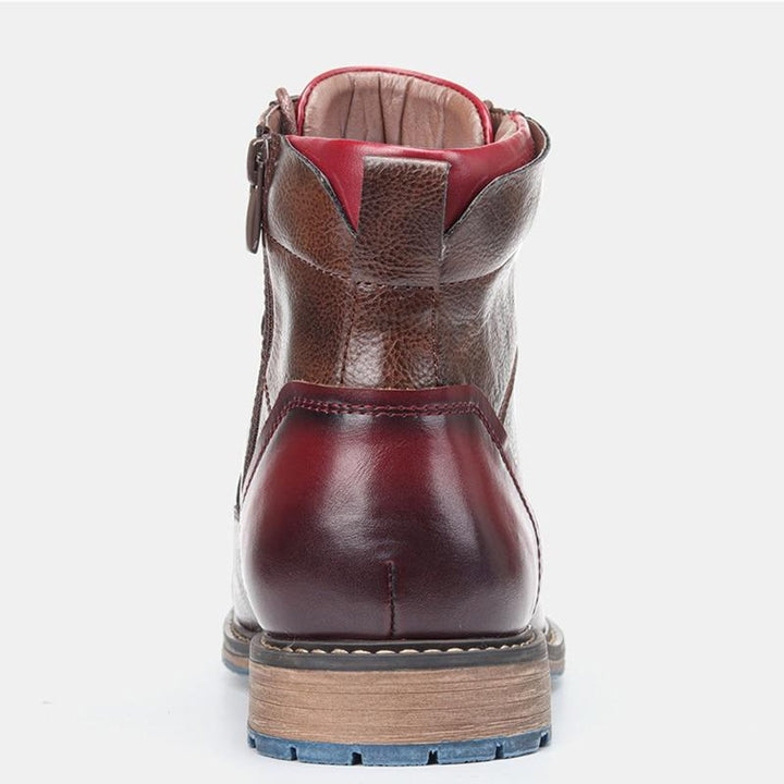 Men's Leather Lace-Up Oxford Ankle Boots Cap-Toe Zipper
