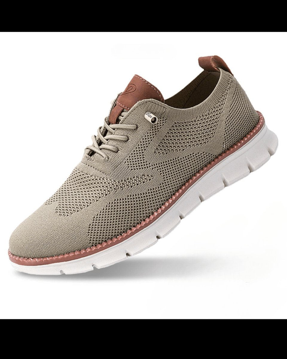 Men's Lightweight Breathable Knit Lace-Up Everyday Sneakers - Beige