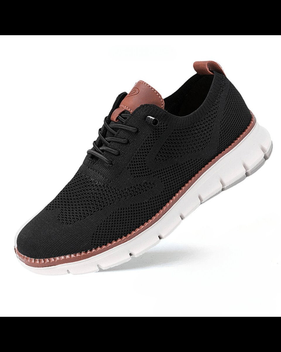 Men's Lightweight Breathable Knit Lace-Up Everyday Sneakers - Black