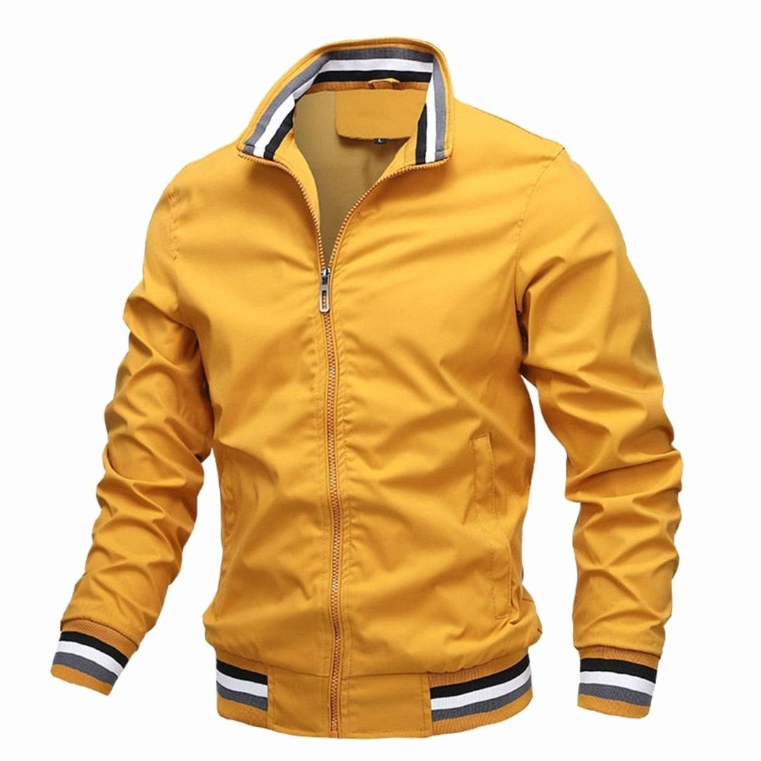 Men's Lightweight Full-Zip Ribbed Casual Bomber Jacket - Yellow