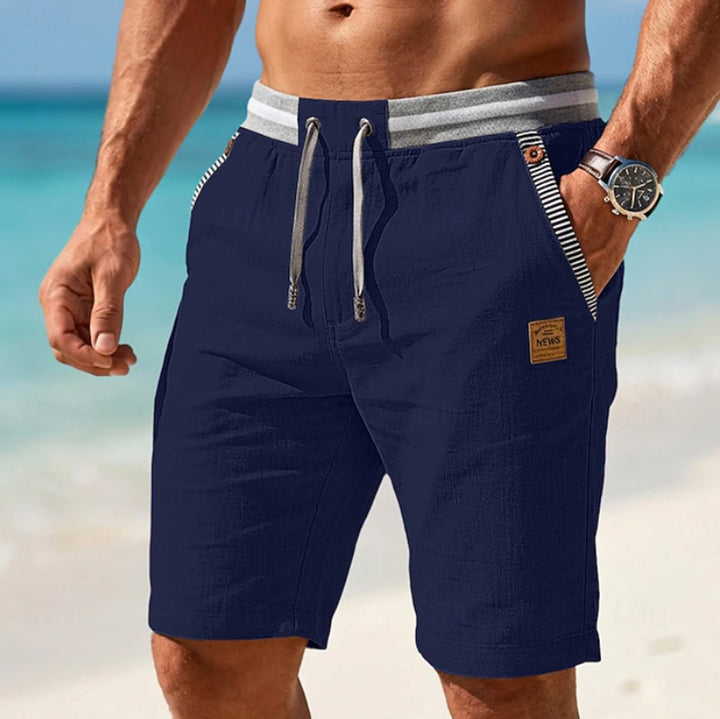Men's Lightweight Linen-Feel Drawstring Beach Shorts - Navy Blue