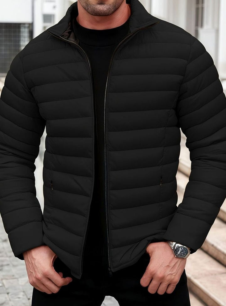 Men's Lightweight Quilted Puffer Jacket Stand Collar Zipper