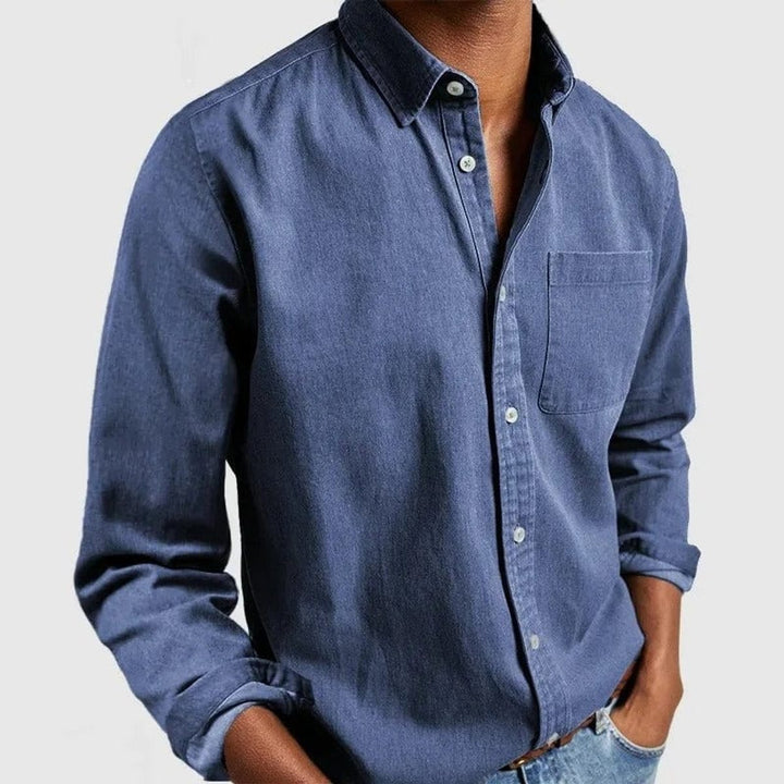 Men's Long-Sleeve Button-Down Casual Denim Shirt - Blue