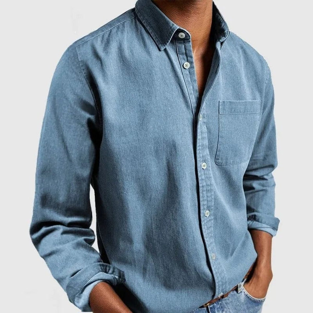 Men's Long-Sleeve Button-Down Casual Denim Shirt - Sky Blue