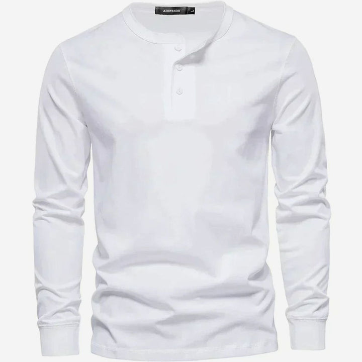 Men's Long-Sleeve Button-Placket Henley Shirt - White
