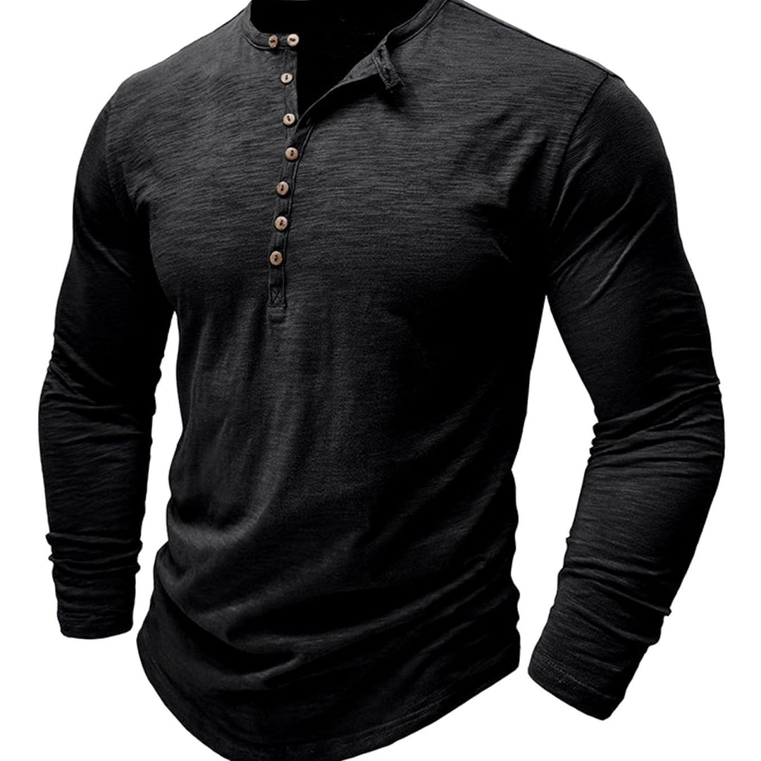 Men's Long-Sleeve Button-Up Henley Shirt