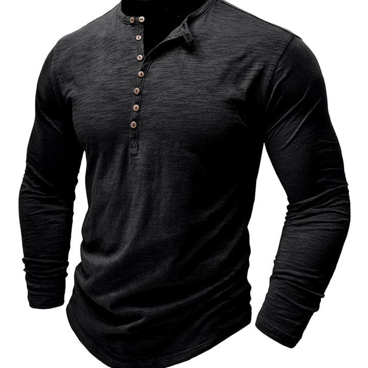 Men's Long-Sleeve Button-Up Henley Shirt