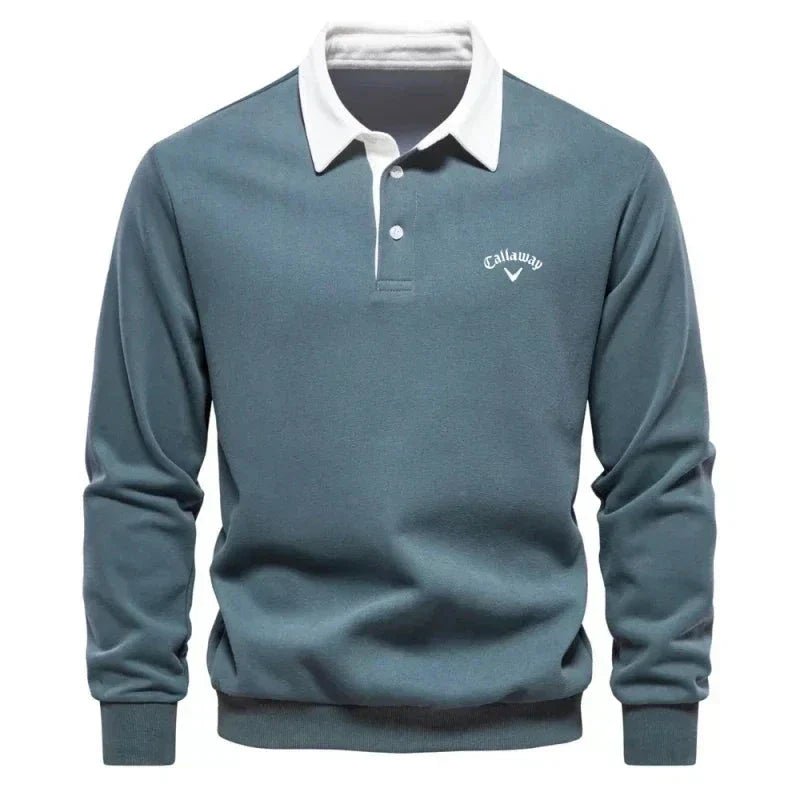Men's Long-Sleeve Contrast-Collar Cotton-Blend Golf Polo Sweater - Green