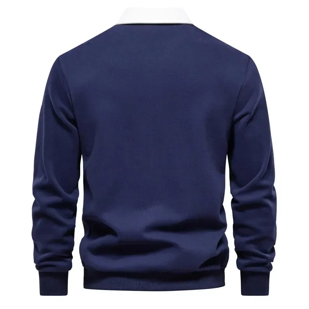 Men's Long-Sleeve Contrast-Collar Cotton-Blend Golf Polo Sweater