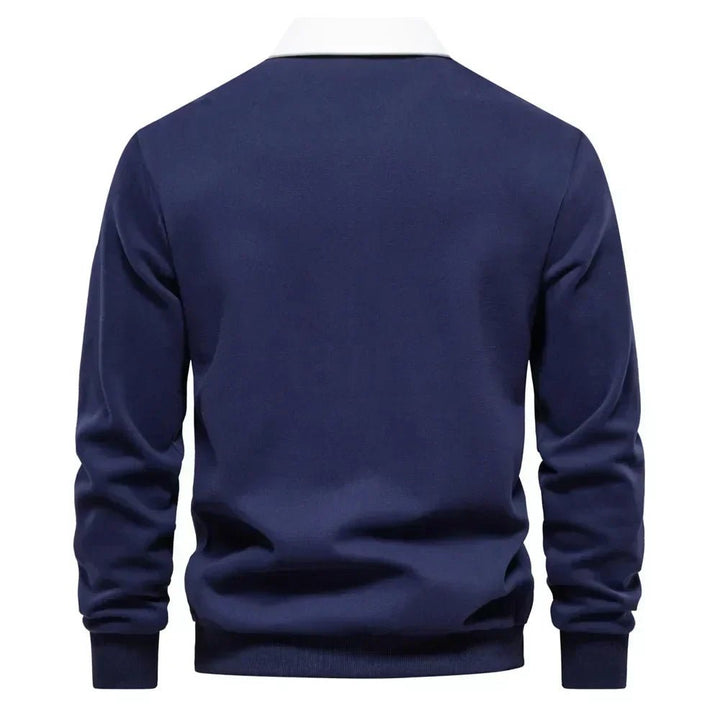 Men's Long-Sleeve Contrast-Collar Cotton-Blend Golf Polo Sweater