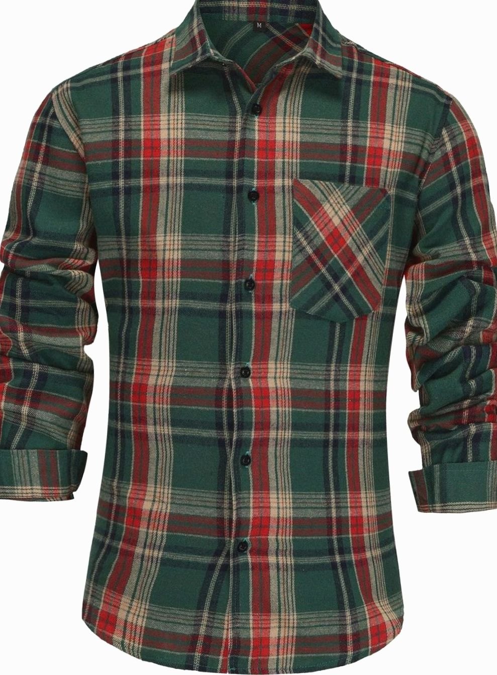 Men's Long-Sleeve Plaid Flannel Button-Up Shirt - Red Green