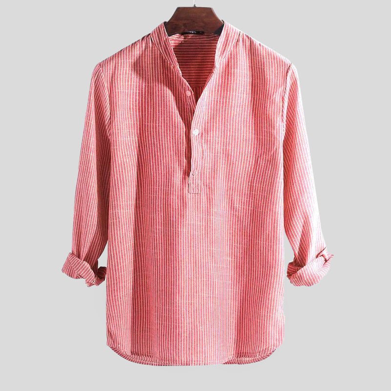 Men's Long-Sleeve Waffle-Knit Henley Band-Collar Shirt - Rot