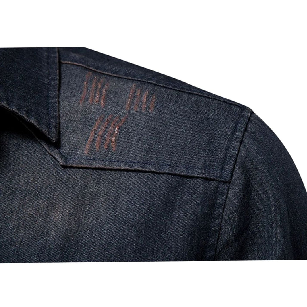 Men's Long-Sleeve Washed Denim Button-Up Shirt Dual Chest Pockets