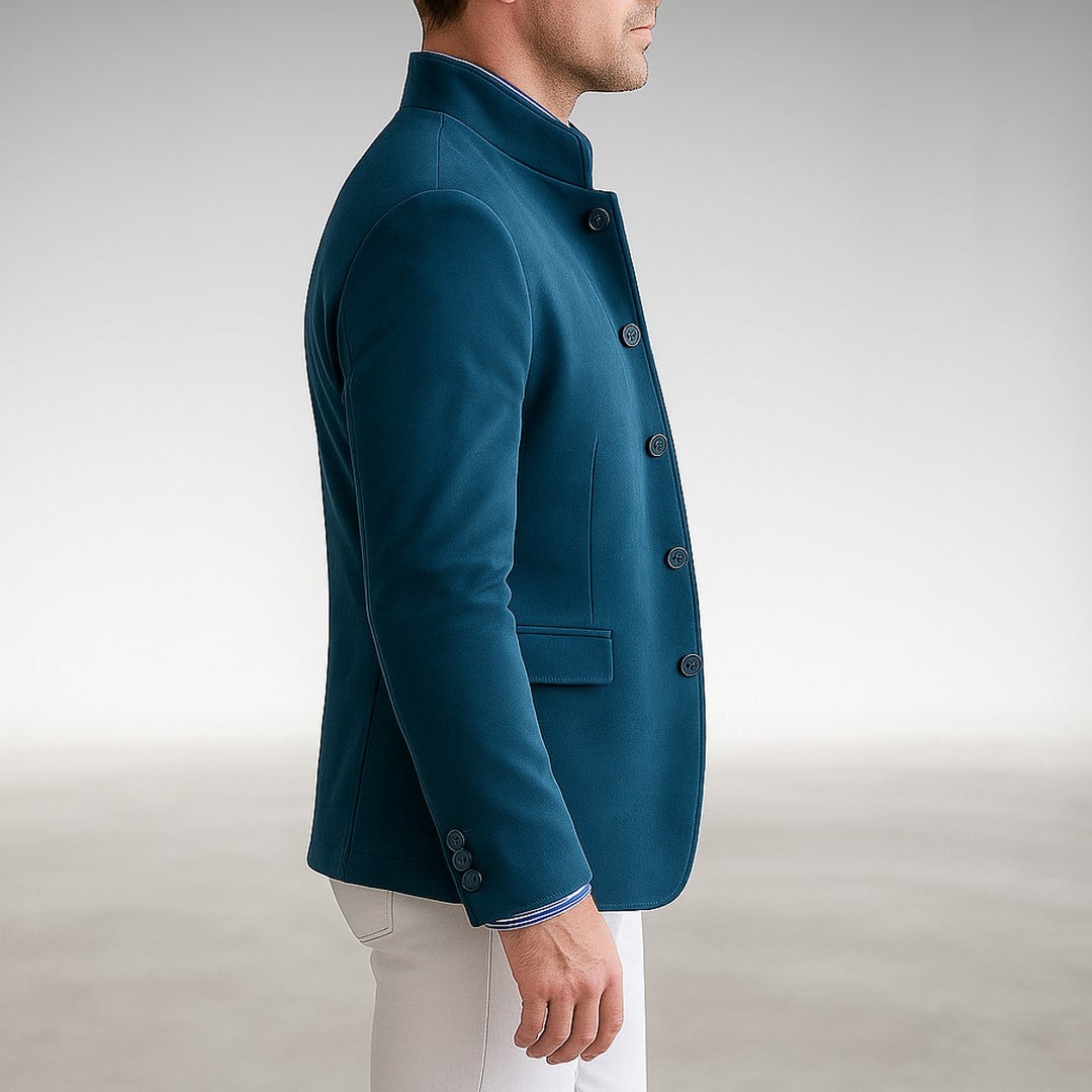 Men's Mandarin-Collar Button-Front Structured Blazer Cardigan