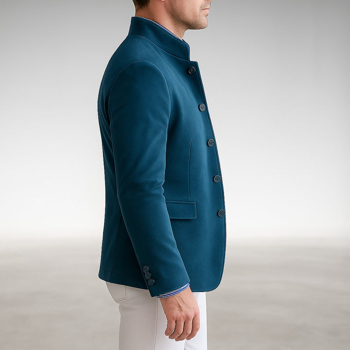 Men's Mandarin-Collar Button-Front Structured Blazer Cardigan