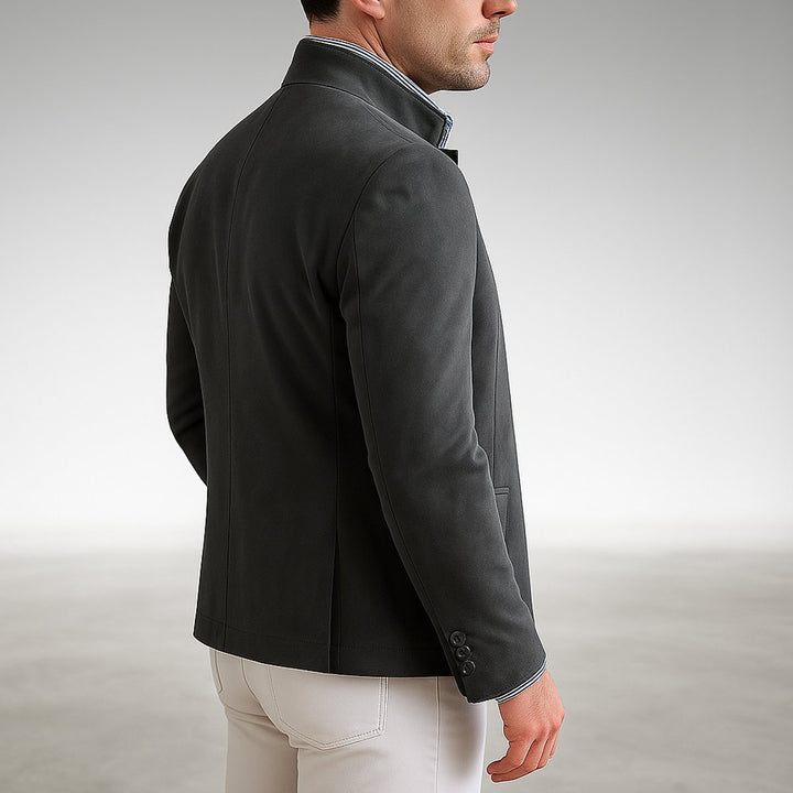 Men's Mandarin-Collar Button-Front Structured Blazer Cardigan