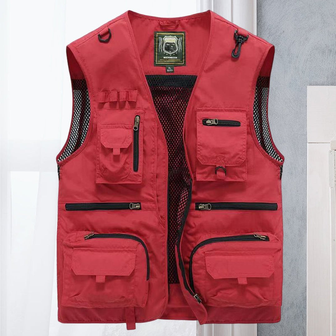 Men's Multi-Pocket Outdoor Zip-Up Mesh-Back Gilet - Red