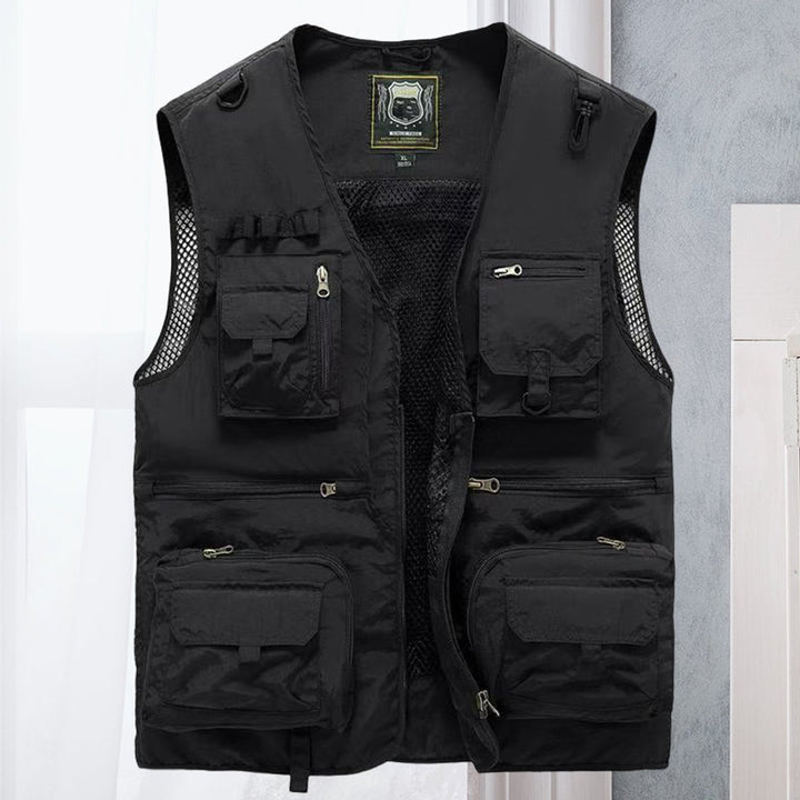 Men's Multi-Pocket Outdoor Zip-Up Mesh-Back Gilet - Black